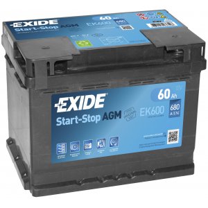 StartBattery till Ndstrmgenerator Exide EK600 AGM-Batteri 12V 60Ah